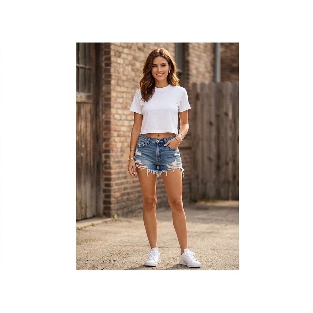 Mudd Shorts Womens 7 Blue Denim High‎ Rise Midi Distressed Cutoff Y2K Grunge 90s
